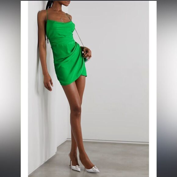GAUGE81 Shiori Draped Silk Mini Dress Apple Green Medium - Picture 1 of 15